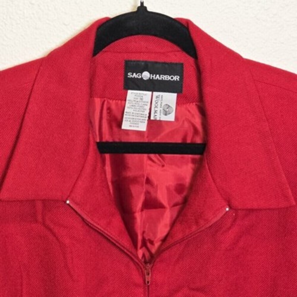 Sag Harbor Women’s Red 100% Wool Zip Front Blazer Jacket Size 16 Fully Lined - Picture 5 of 6